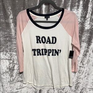 Road Trippin' Pink and White 3/4 Sleeve Top